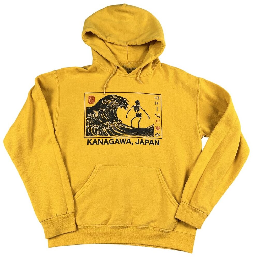 Bowery Supply Co Kanagawa Japan Surfing‎ Skeleton Yellow Hoodie Sz Medium